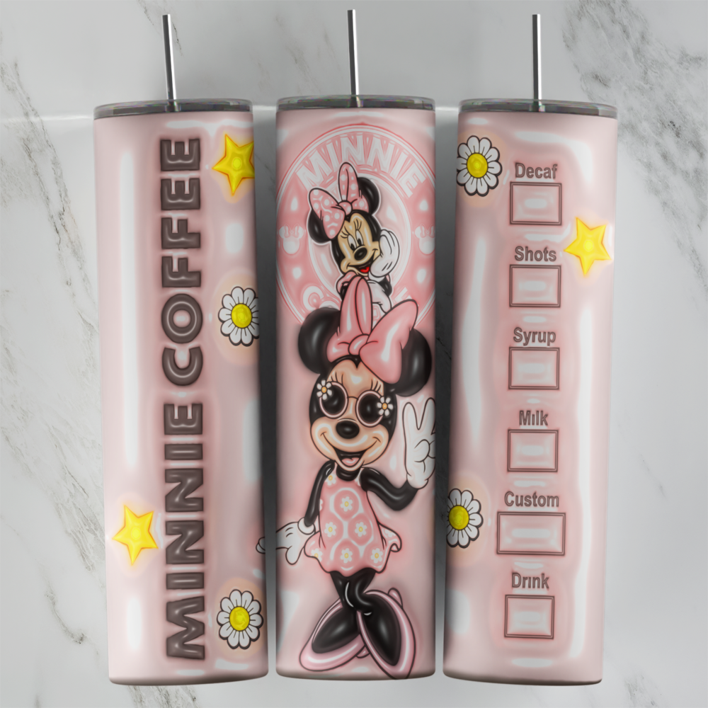 20 Oz 3D Minnie Blush Coffee Stars Tumbler Cup Design