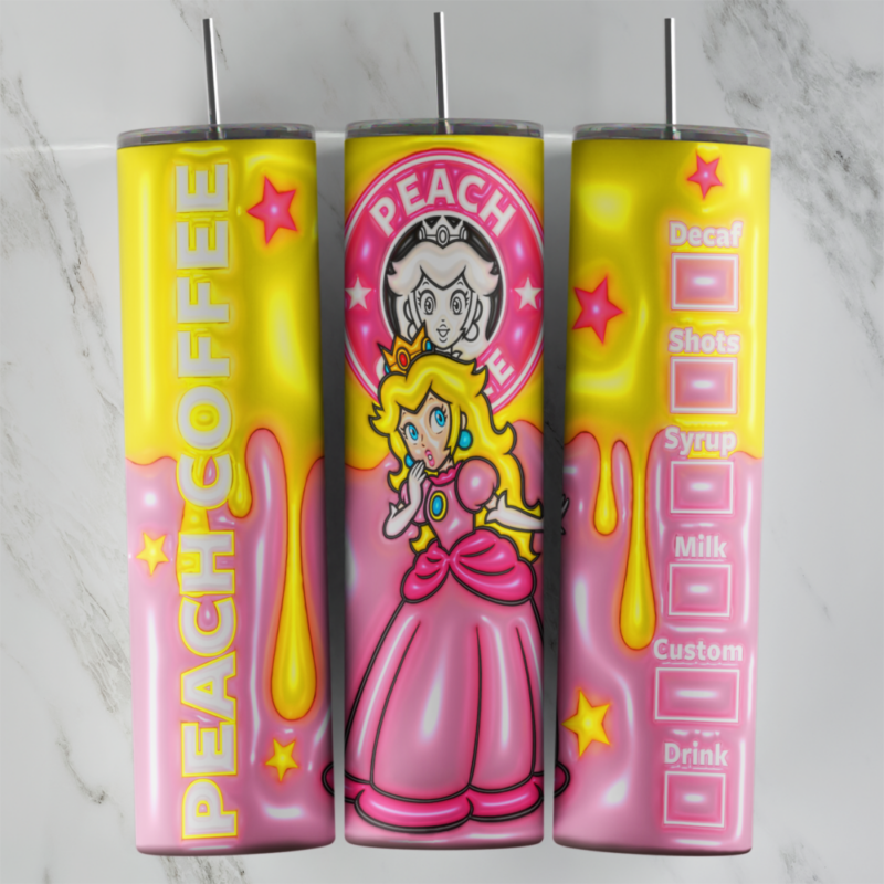 3D Peach Princess 20 oz tumbler sublimation wrap