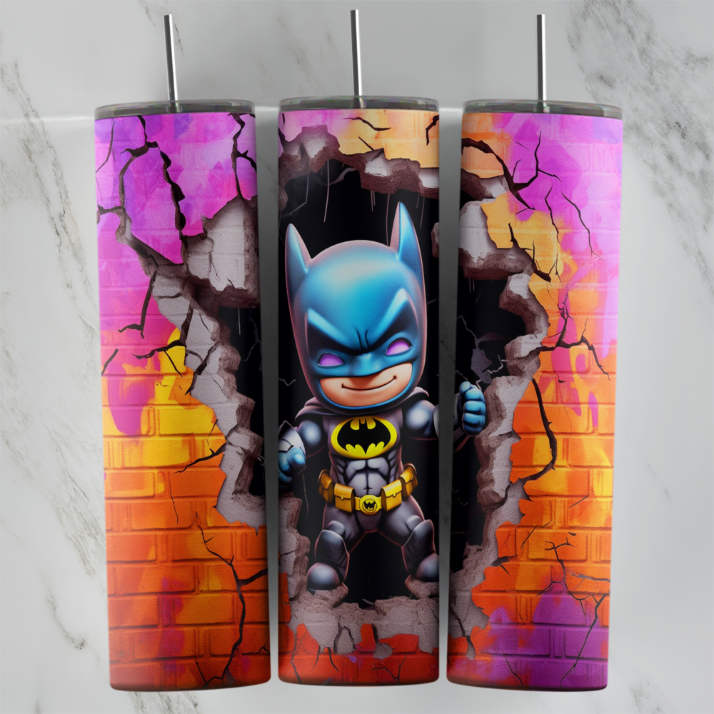 20 Oz 3D Batman Pink Orange Brick Tumbler Cup Design