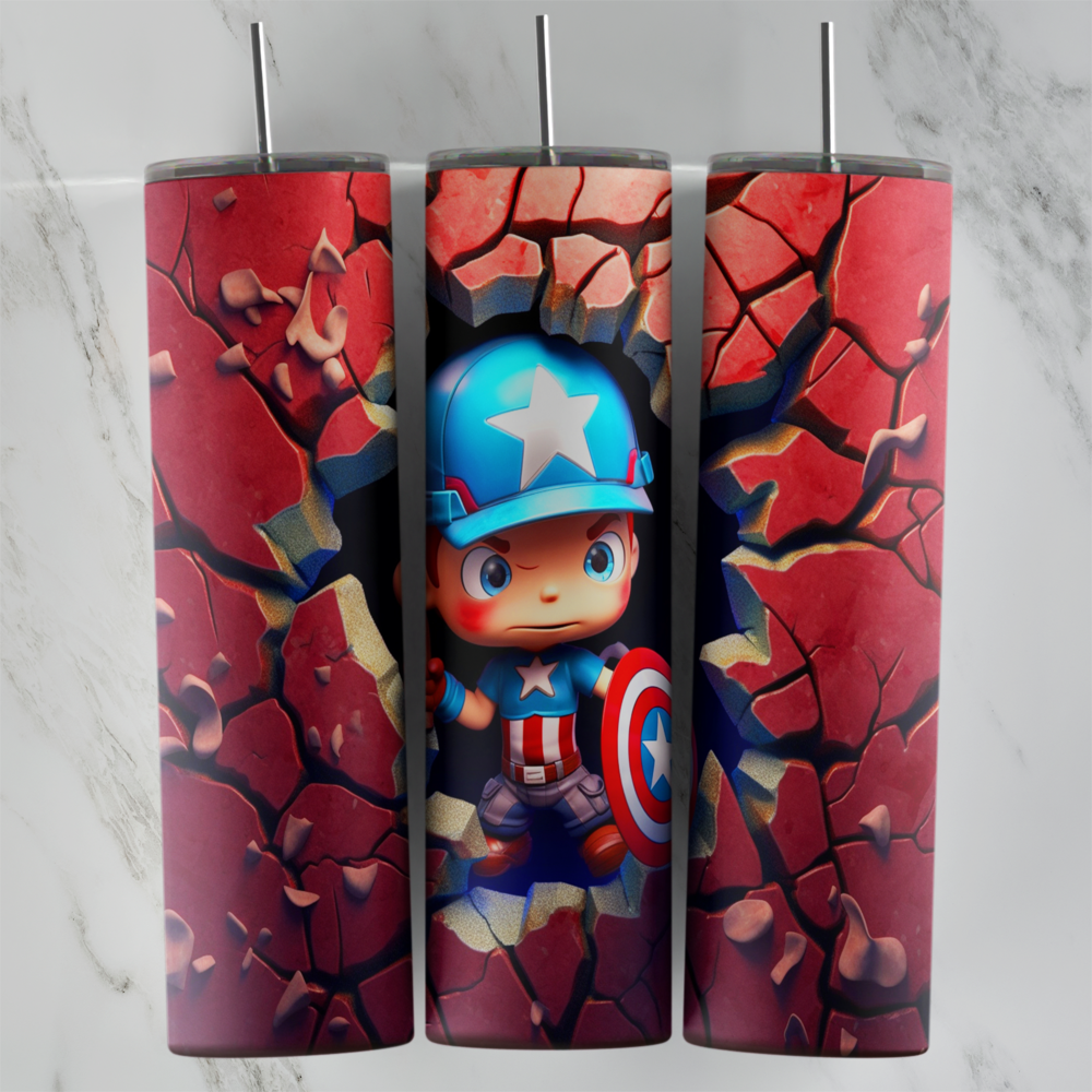 20 Oz 3D Captain America Cracked Red Wall Tumbler Cup Design