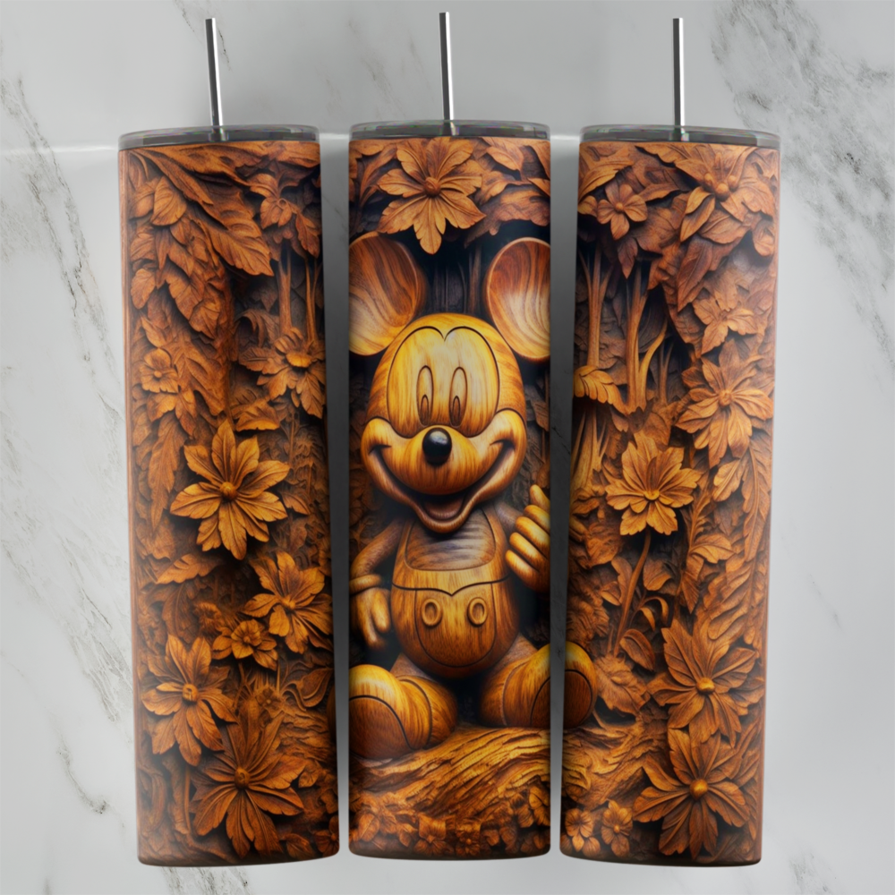 20 Oz 3D Mickey Mouse Carved Wood Tumbler Cup Design