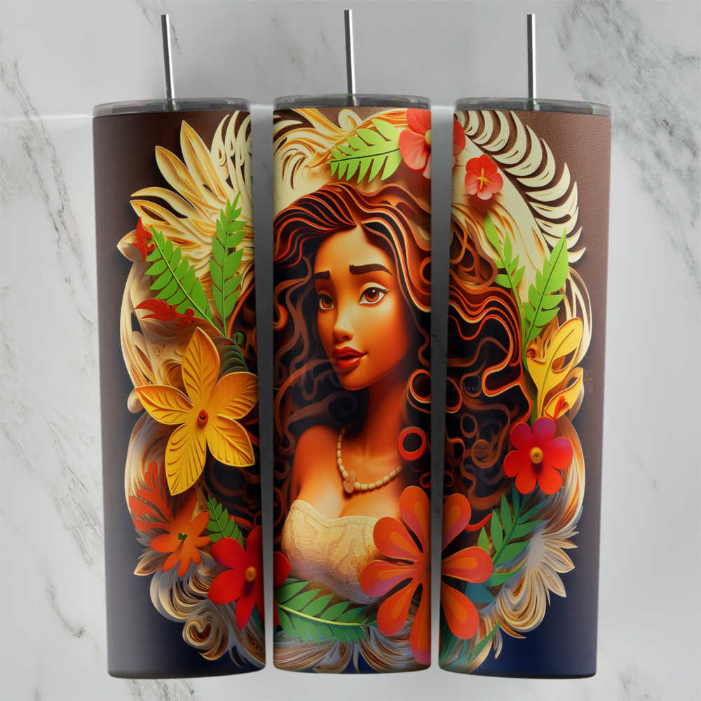 20 Oz 3D Moana Tropical Flower Frame Tumbler Cup Design