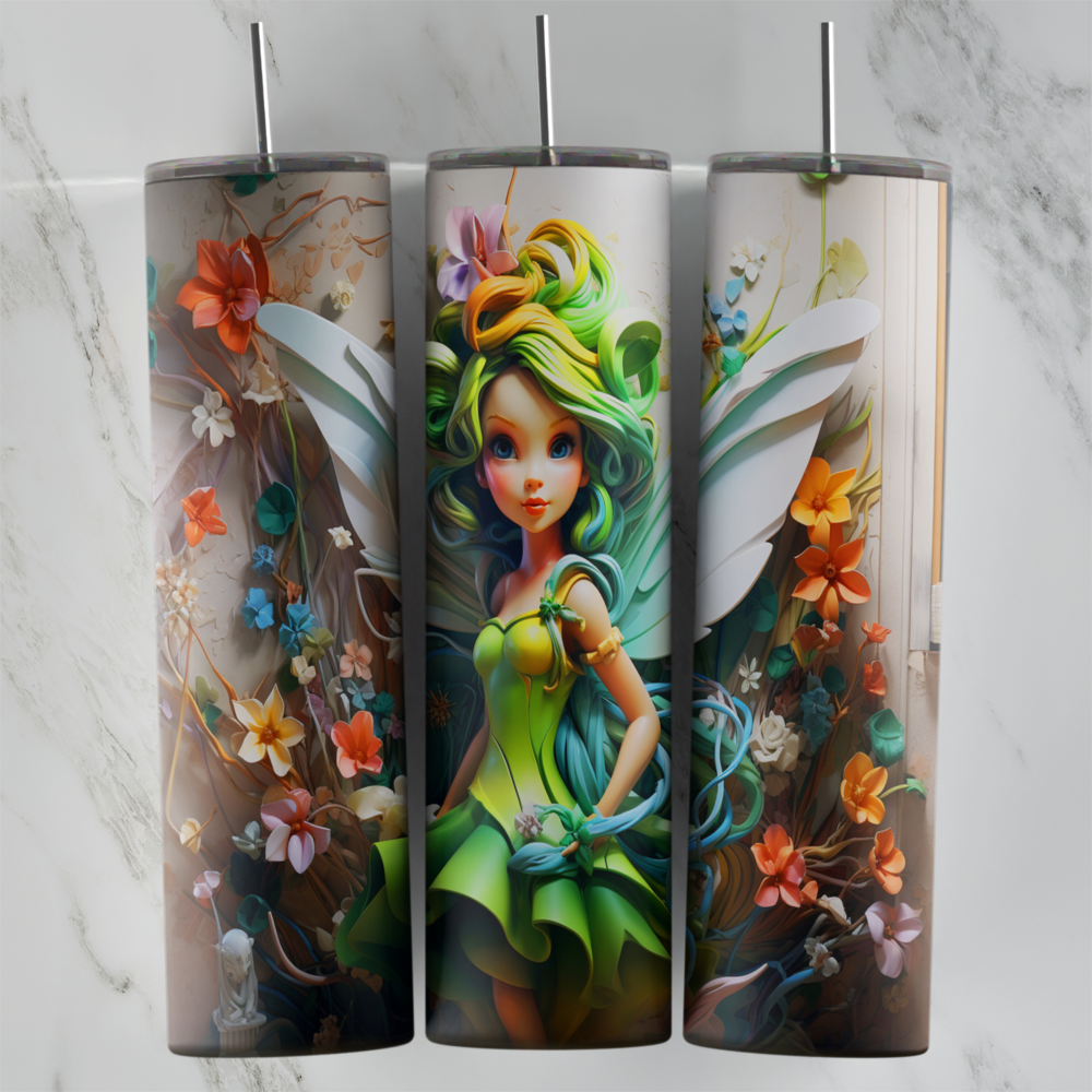 20 Oz 3D Tinker Bell Green Hair Fairy Tumbler Cup Design