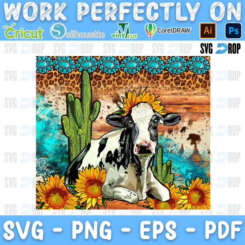 Cow Cactus Gemstone Leopard sublimation PNG