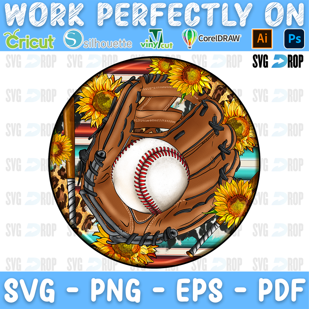Baseball Leopard Cowhide Sunflowers Car Coaster Glove PNG