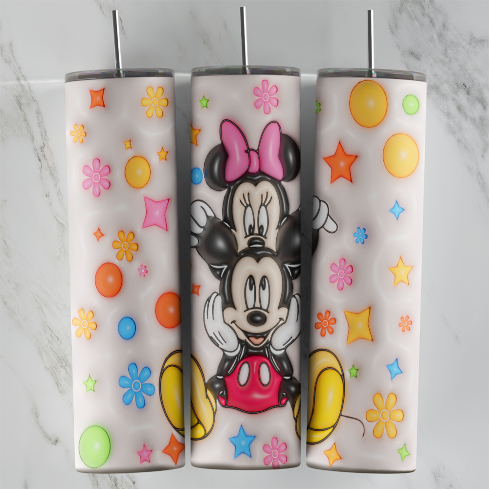 20 Oz 3D Mickey Mouse Minnie Pastel Flowers Tumbler Cup Design