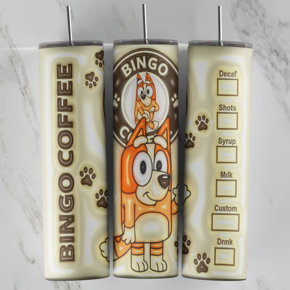 20 Oz 3D Bluey Bingo Coffee Cream Tumbler Cup Design