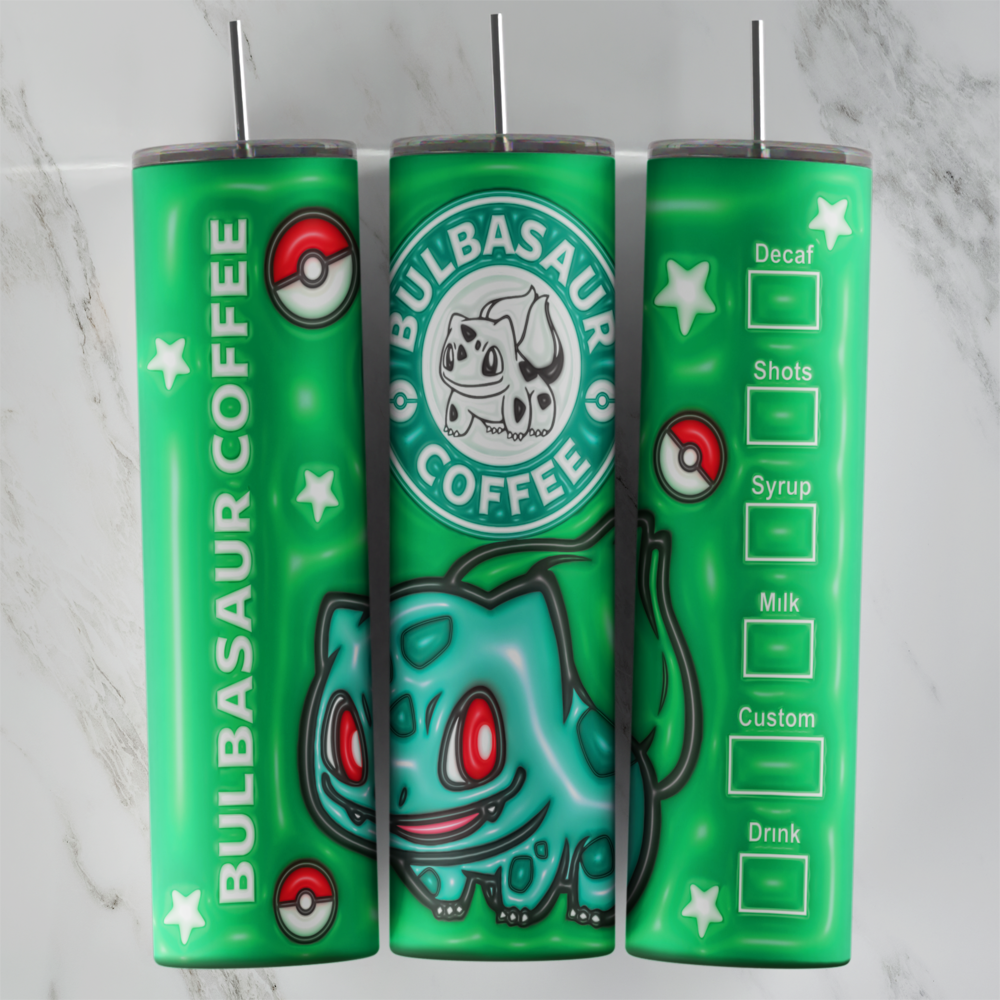 20 Oz 3D Pokemon Bulbasaur Coffee Tumbler Cup Design