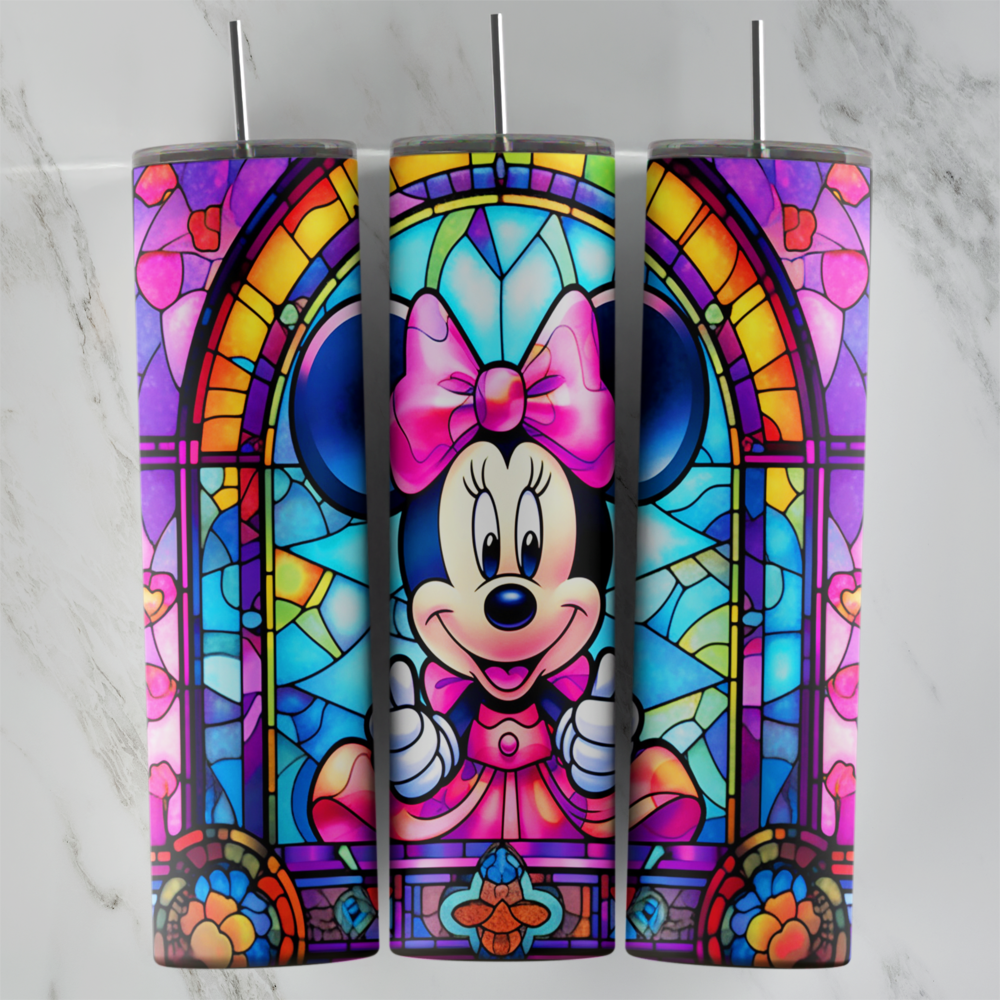20 Oz 3D Mickey Mouse Minnie Stained Glass Tumbler Cup Design