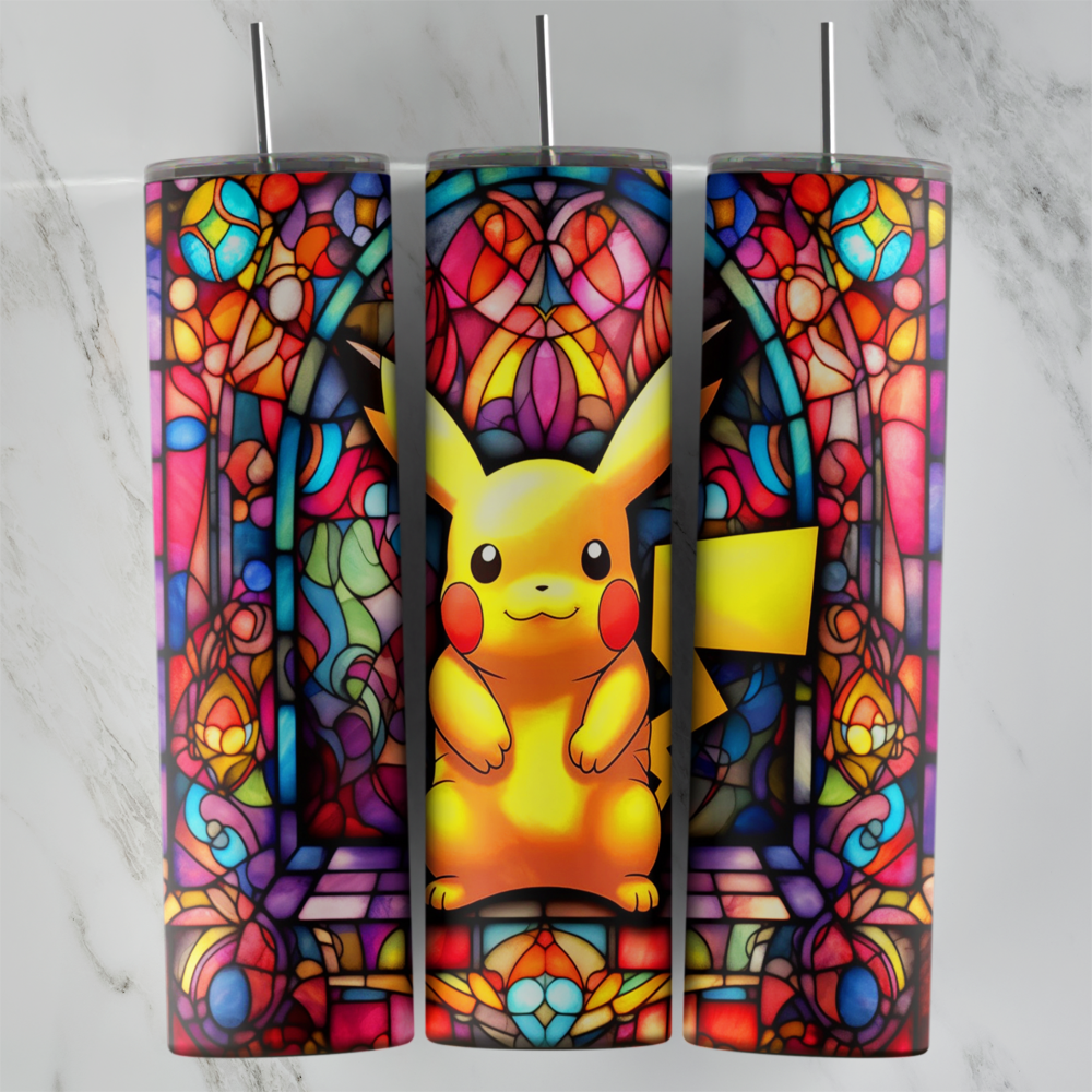20 Oz 3D Pikachu Stained Glass Window Tumbler Cup Design