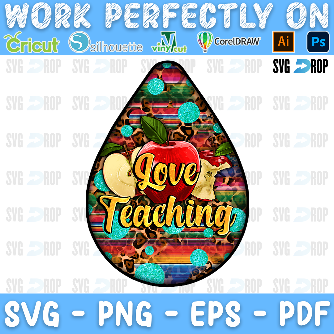 Teacher Teardrop Earrings Love Teaching Apple PNG