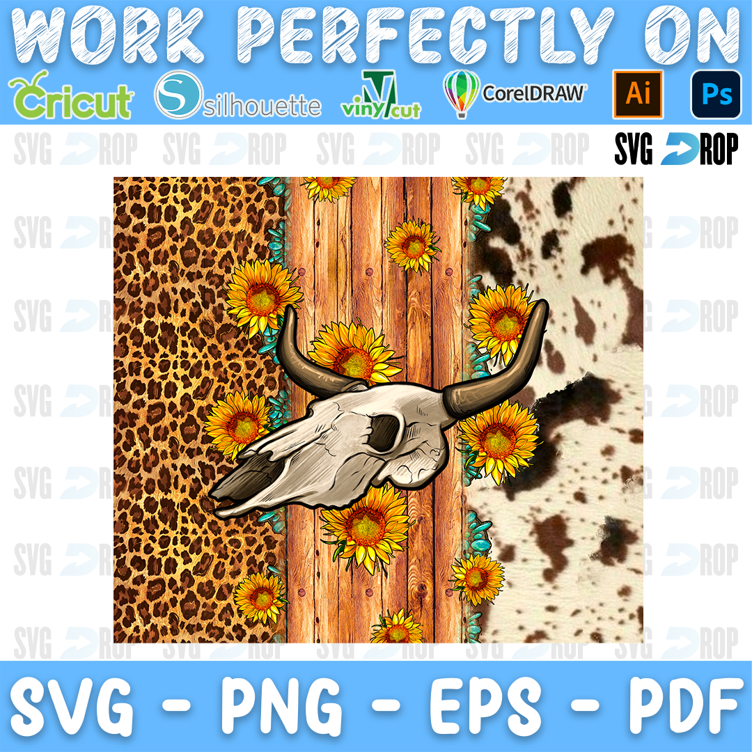 Bull Skull Sunflower Leopard Cowhide PNG