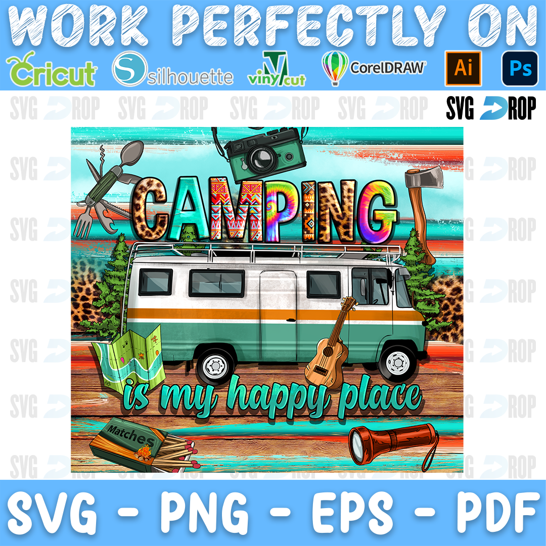 Camping is My Happy Place RV Wood Panel PNG