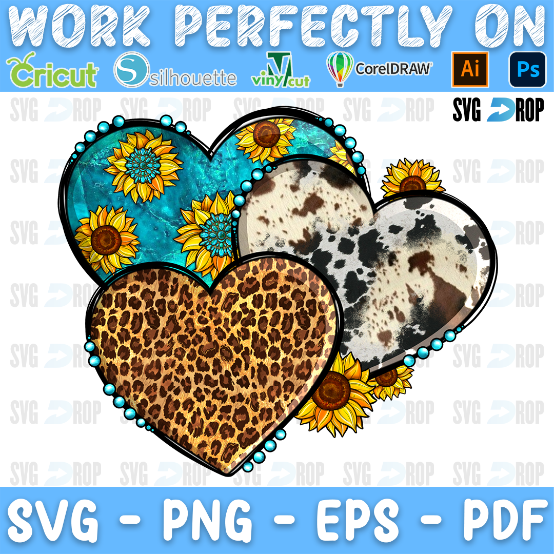 Cowhide Leopard Hearts PNG