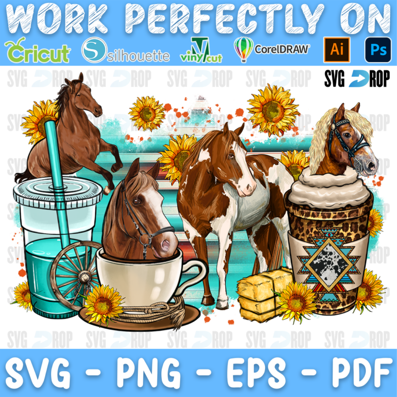 Horses Coffee Cups sublimation PNG