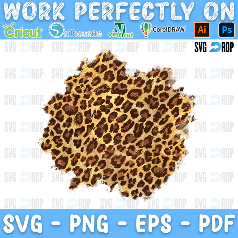 A leopard print patch background: a rich brown and gold leopard print pattern with rough brushed edges, made for layering behind. Sublimation PNG