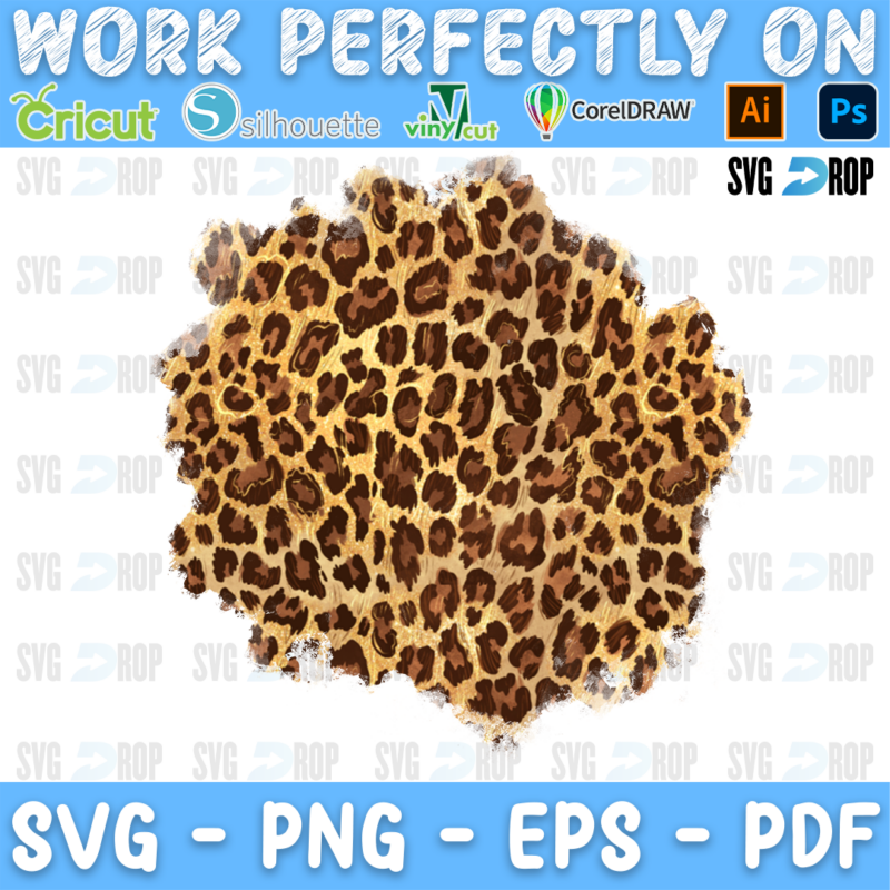 A leopard print patch background: a rounded patch of light golden leopard print with dark spots and soft rough edges. Sublimation PNG