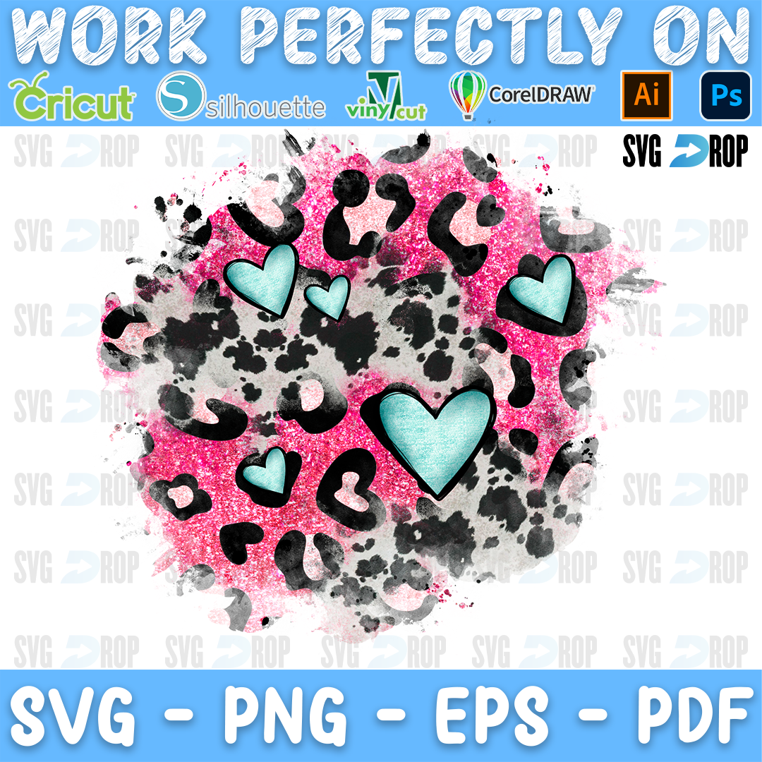 Valentines Day Pink Leopard Cowhide Heart Patches Round Splash PNG