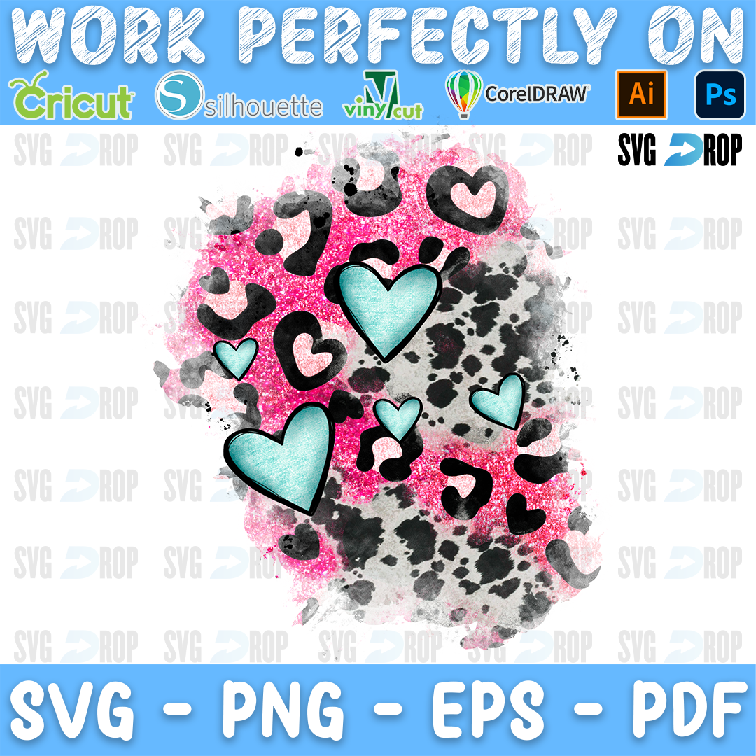 Valentines Day Pink Leopard Cowhide Heart Patches Scattered Hearts PNG
