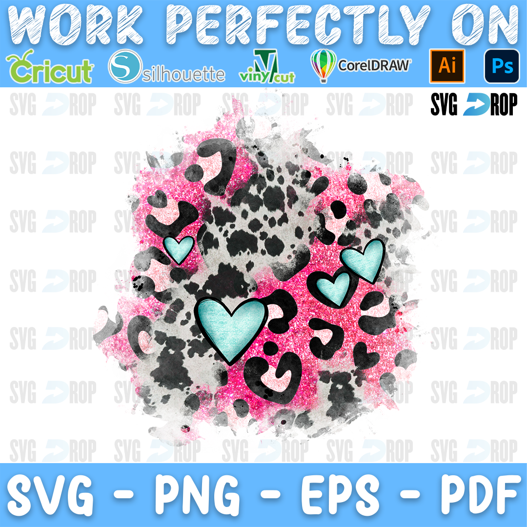 Valentines Day Pink Leopard Cowhide Heart Patches PNG