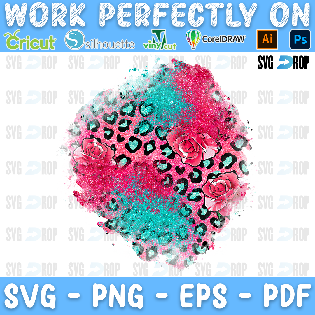 Valentines Day Pink Leopard Heart Patches Round Turquoise Swirl PNG