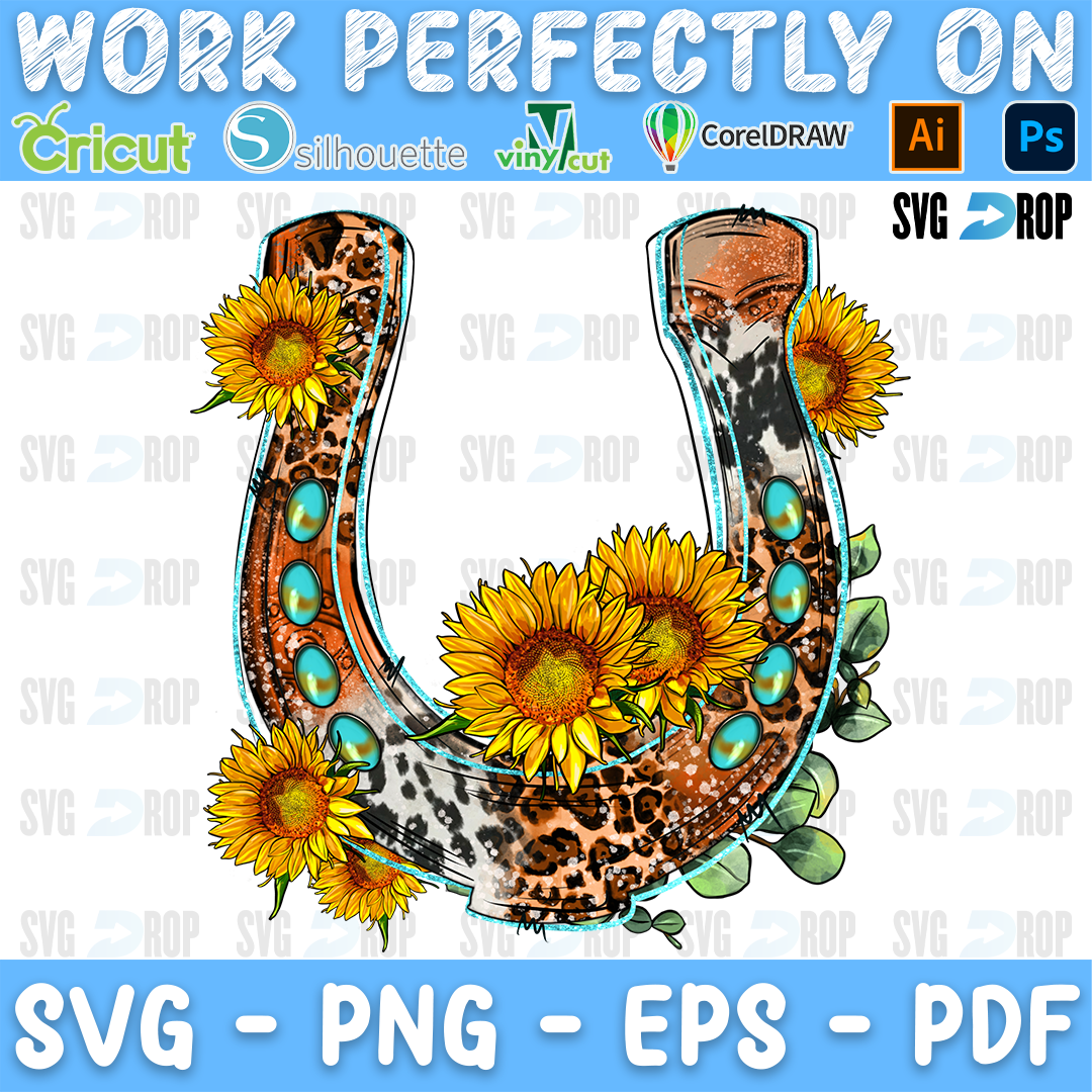 Western Leopard Cowhide Sunflowers Horseshoe PNG
