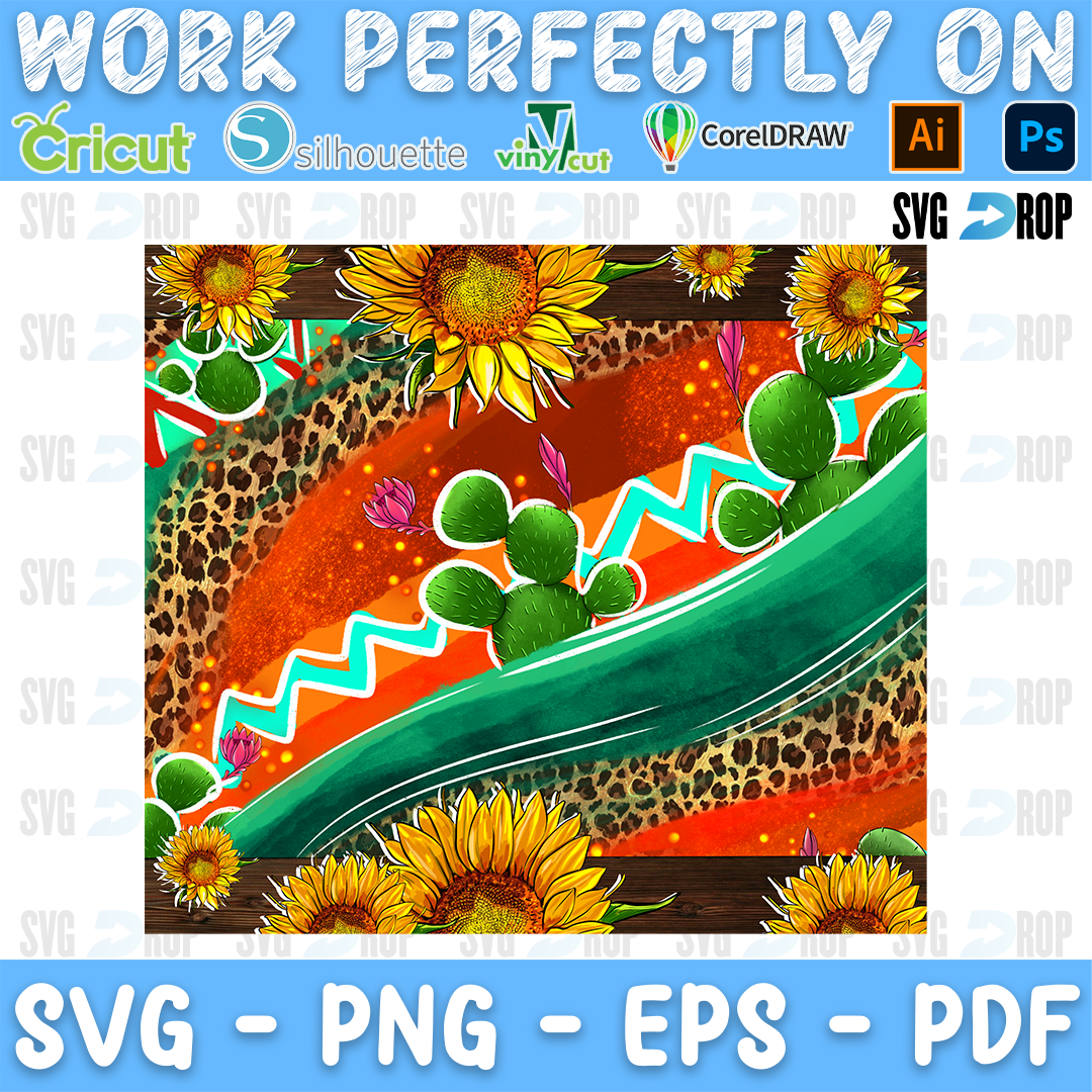 Western Sunflower and Cactuses PNG