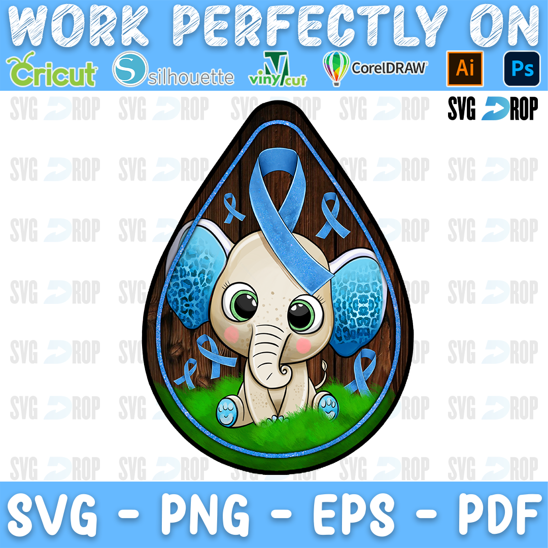 Autism Awareness Teardrop Earring Baby Elephant PNG