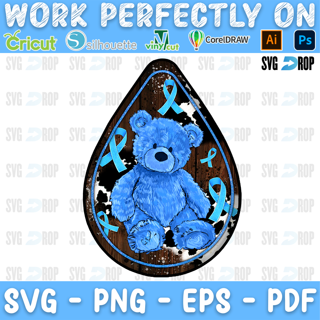 Autism Awareness Teardrop Earring Blue Teddy Bear PNG