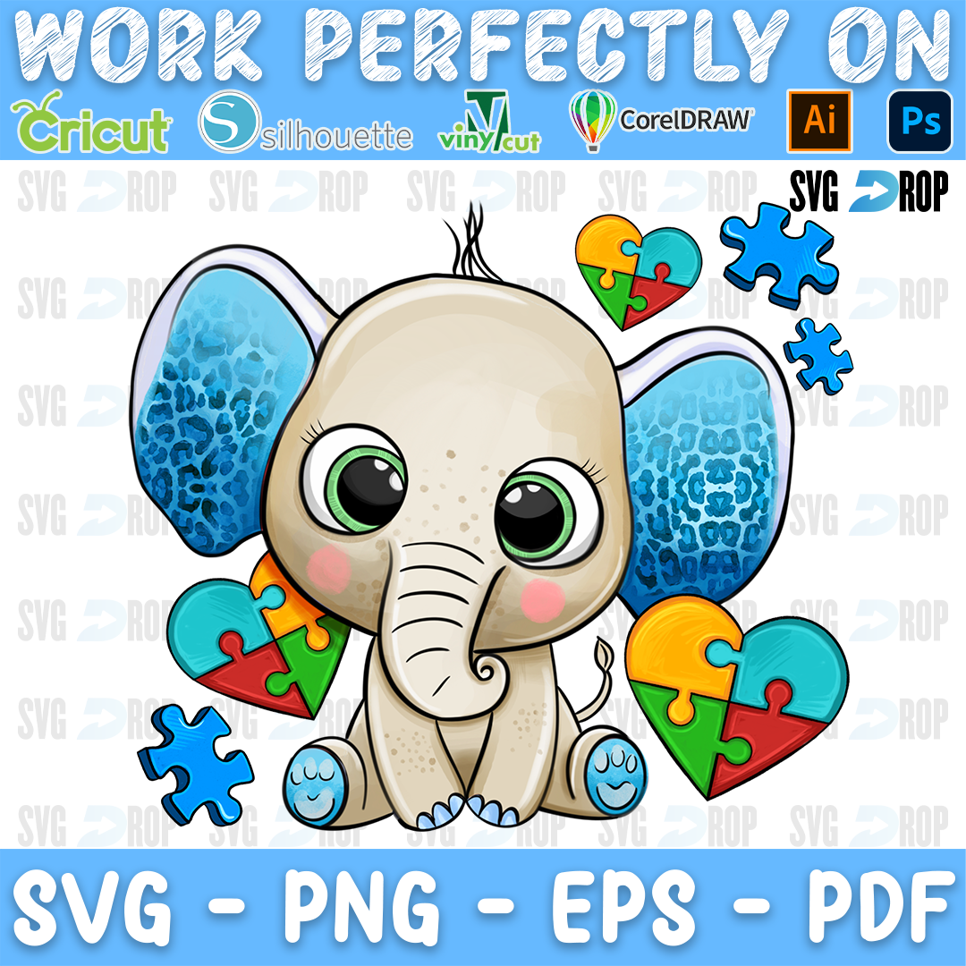 Autism Blue Elephant PNG