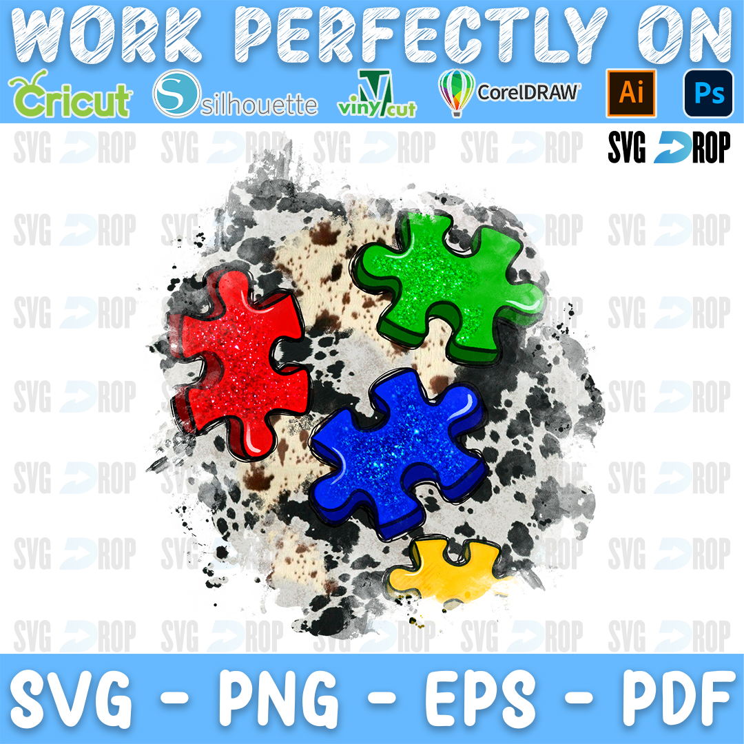 Autism Cowhide Patches Green and Blue Puzzle PNG