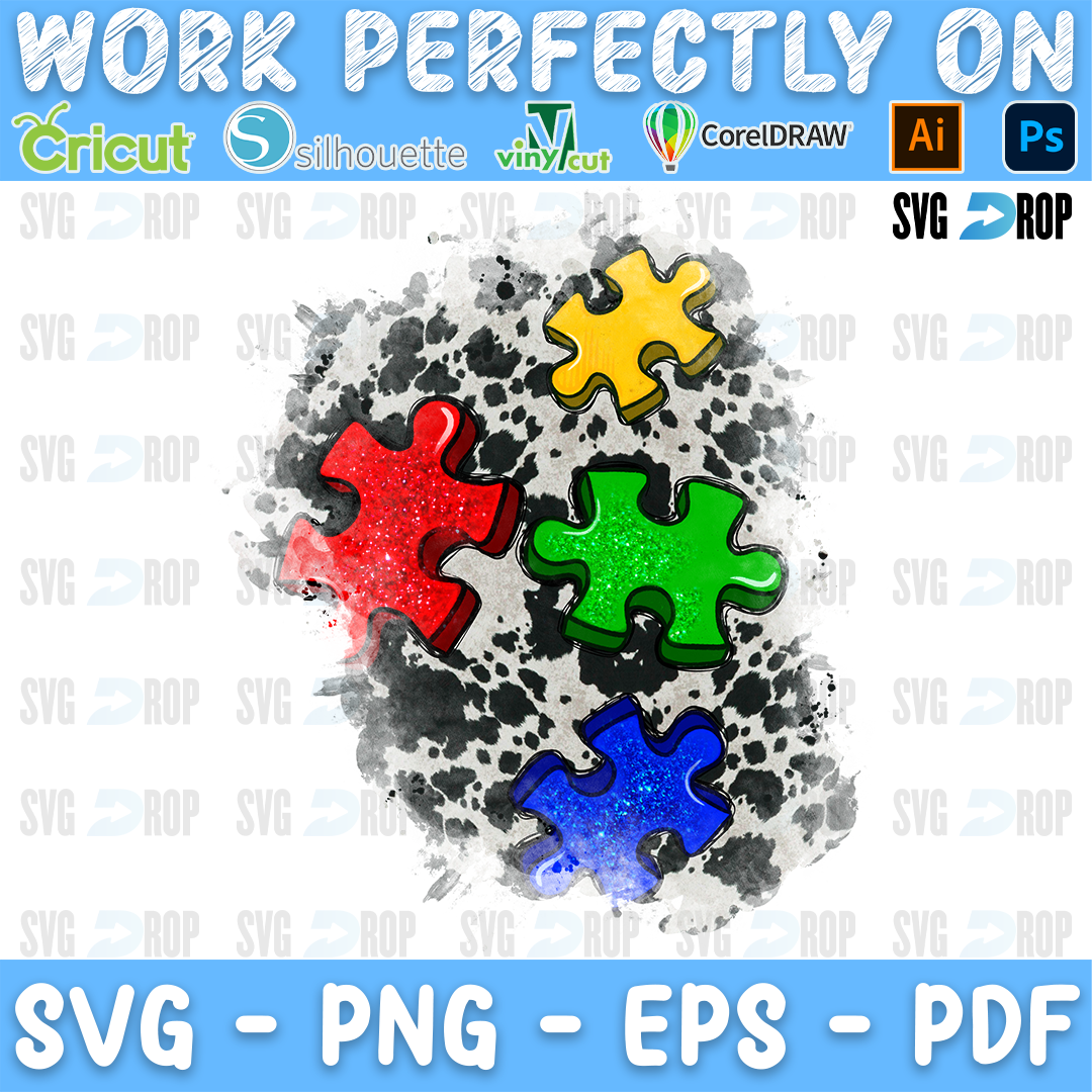 Autism Cowhide Patches Four Glitter Puzzles PNG