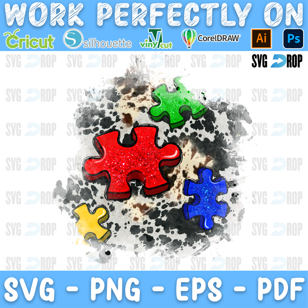 Autism Cowhide Patches Big Red Puzzle PNG
