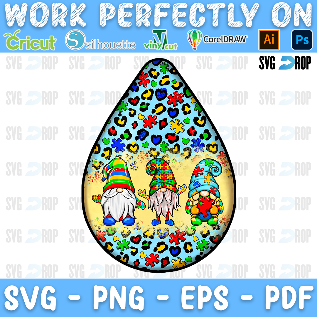 Autism Gnome Leopard Teardrop Three Gnomes PNG
