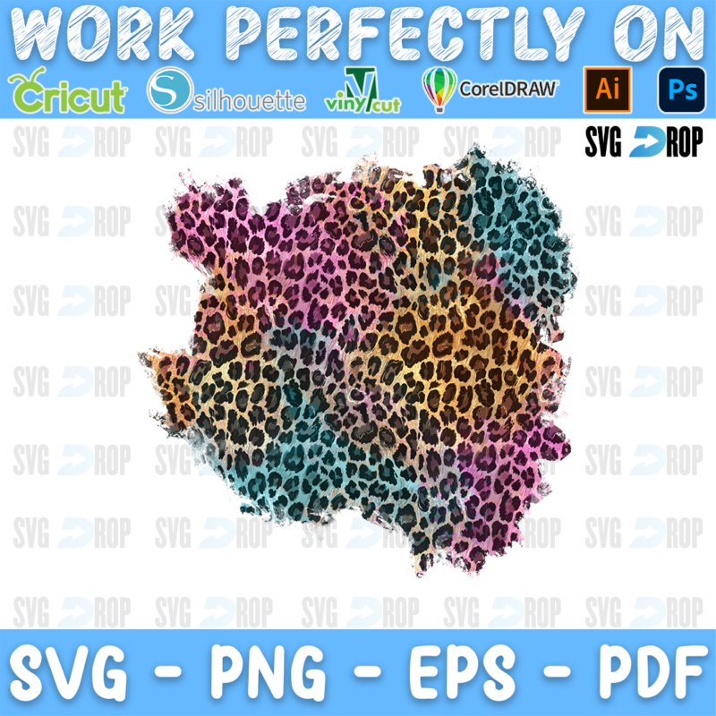 A pastel leopard print background patch with brushed edges, blending teal, pink and brown leopard spots, with pink on the left. Sublimation PNG