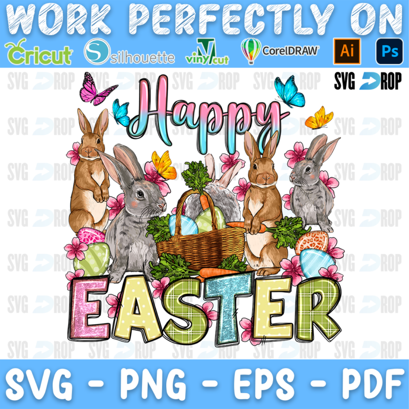 Happy Easter Bunnys PNG