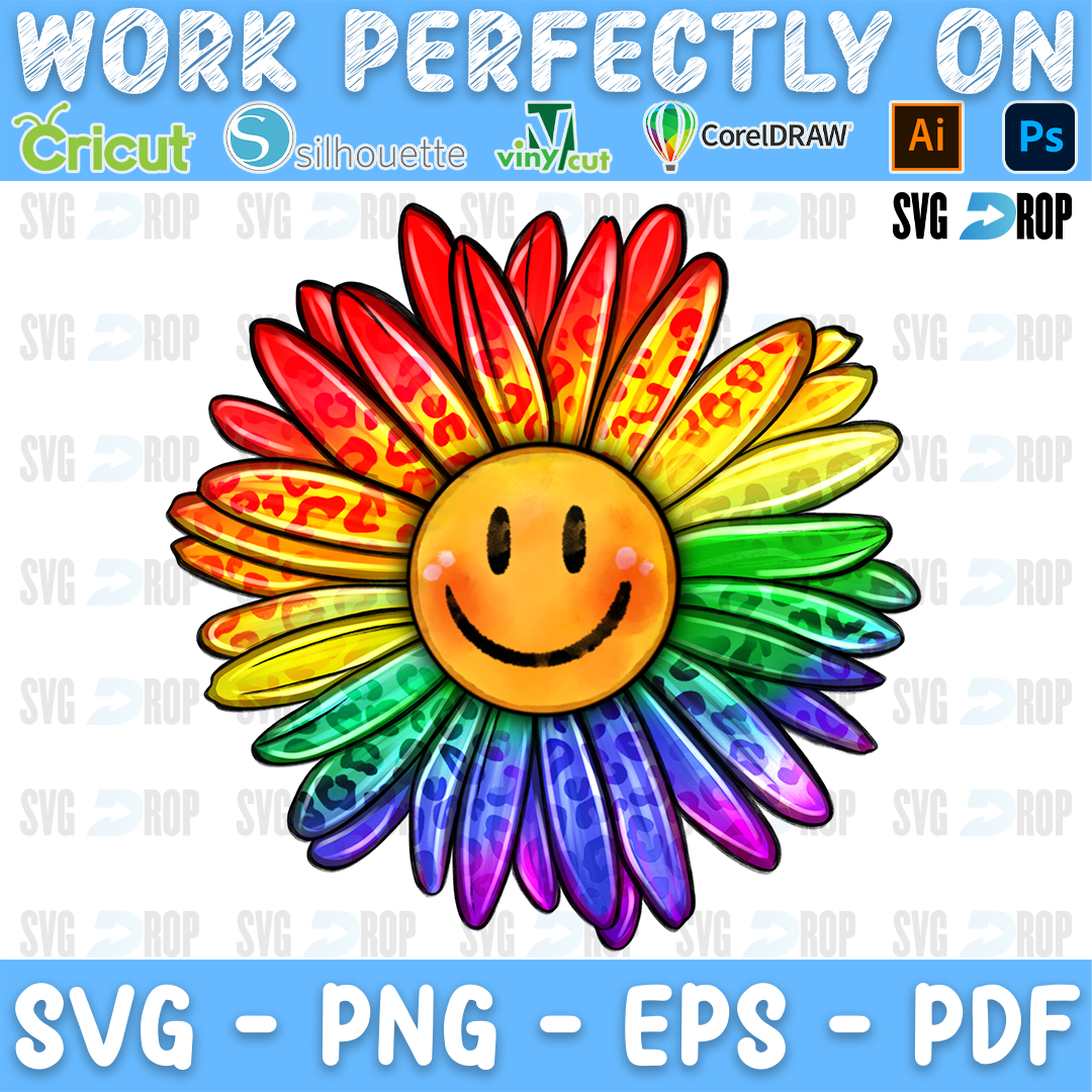 Rainbow Smiley Face Sunflower PNG