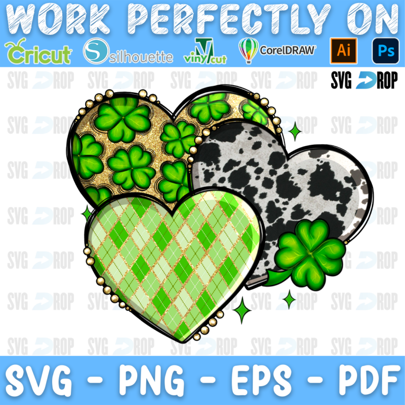 St Patrick's Day Cowhide Hearts PNG