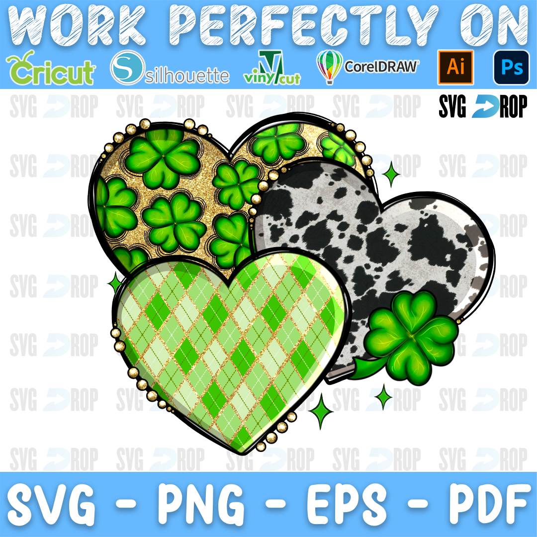St Patrick's Day Cowhide Hearts PNG