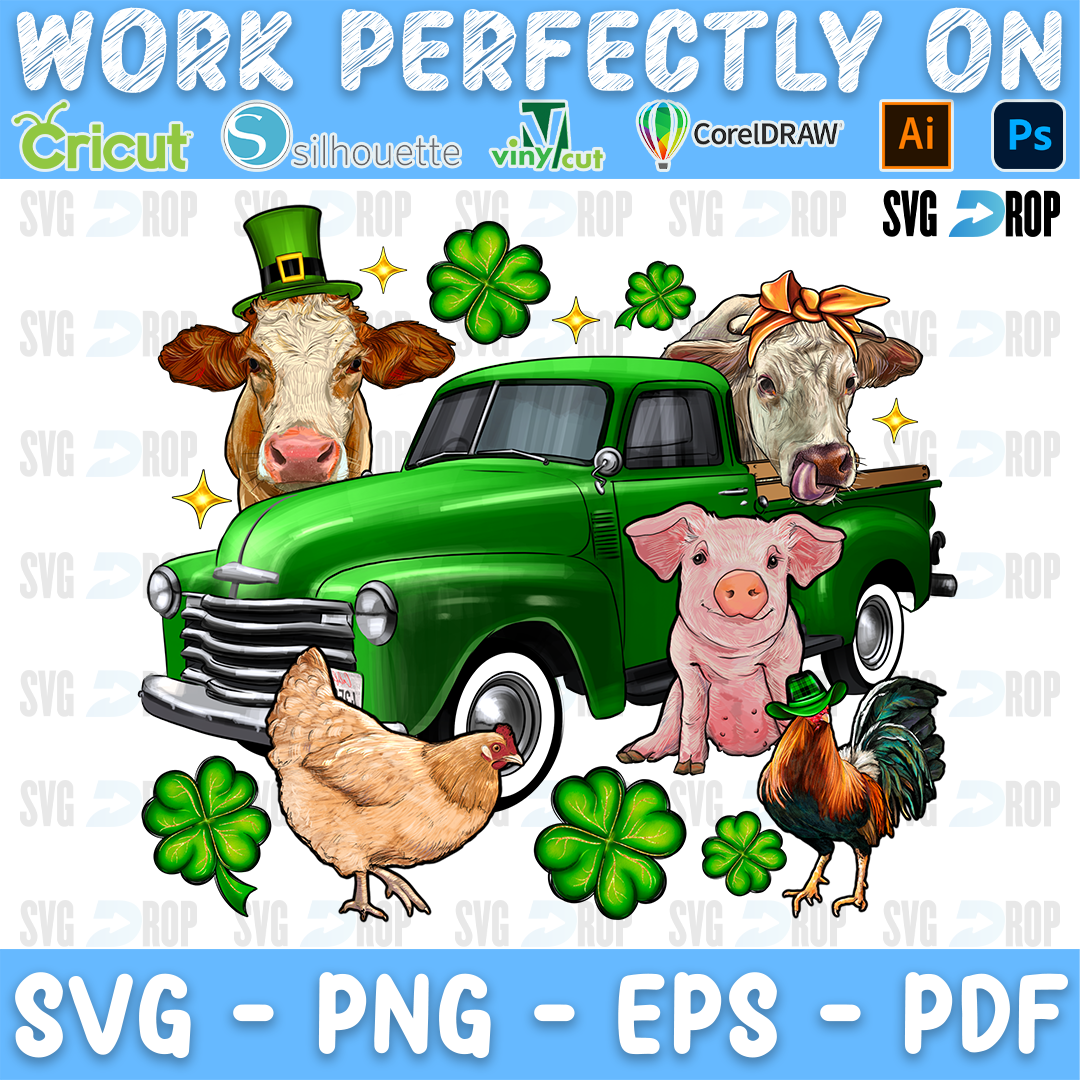 St Patrick's Day Farm Animals Truck PNG