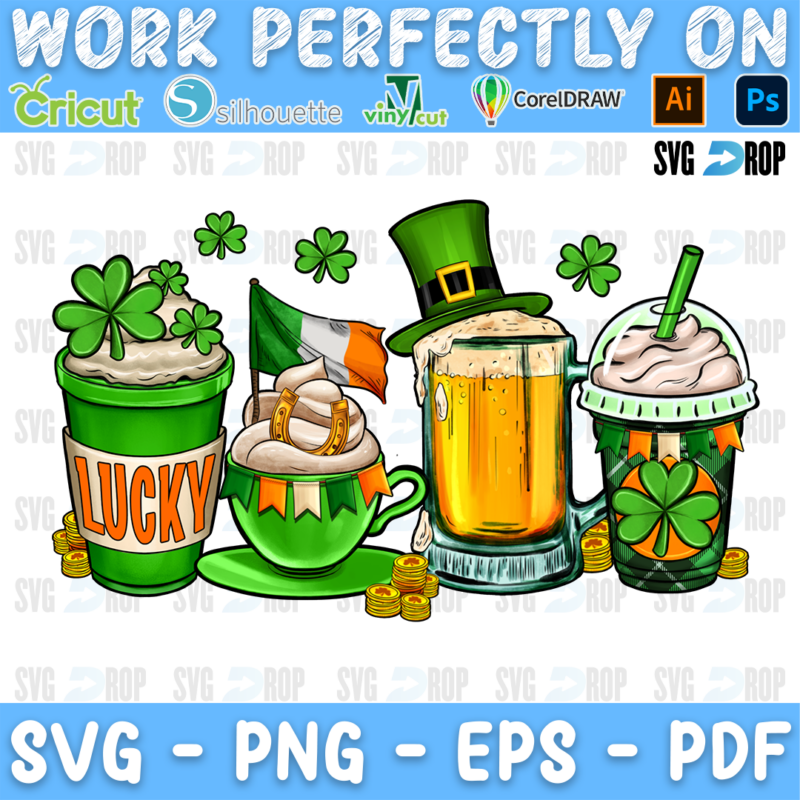 St Patricks Day Coffee Cups PNG