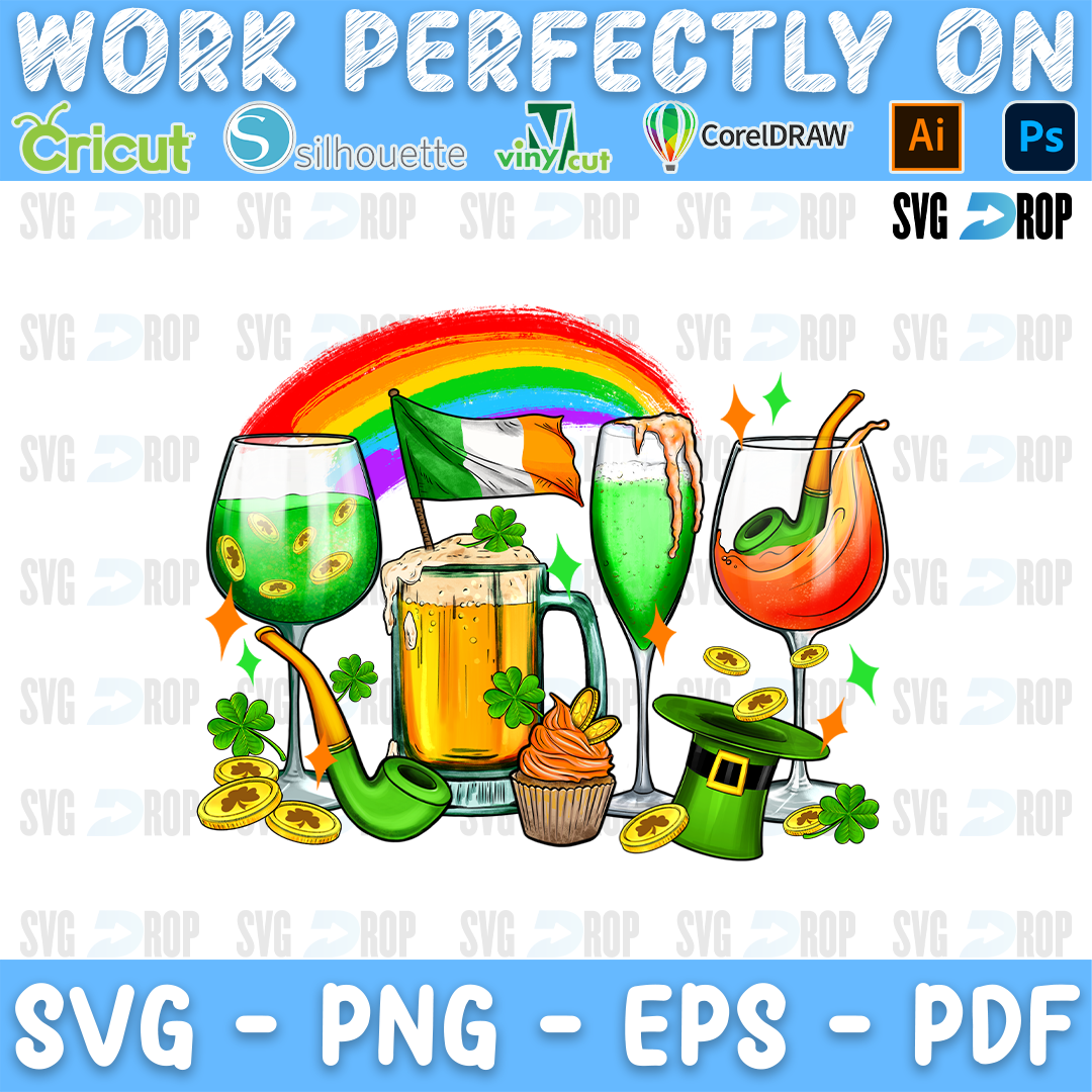 Wine Glasses St Patricks sublimation PNG
