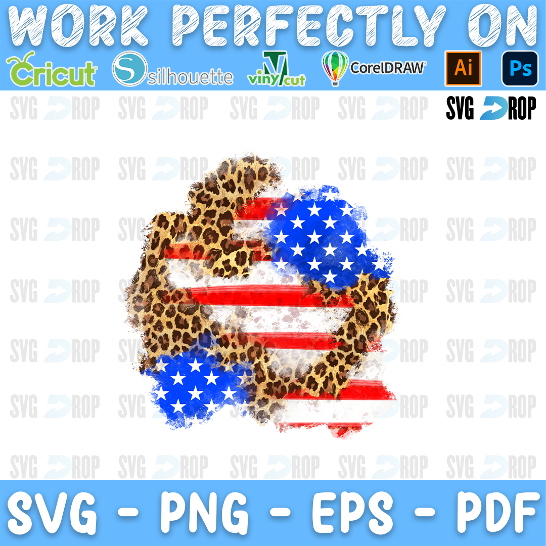American flag and leopard print brushstroke patches. Sublimation PNG