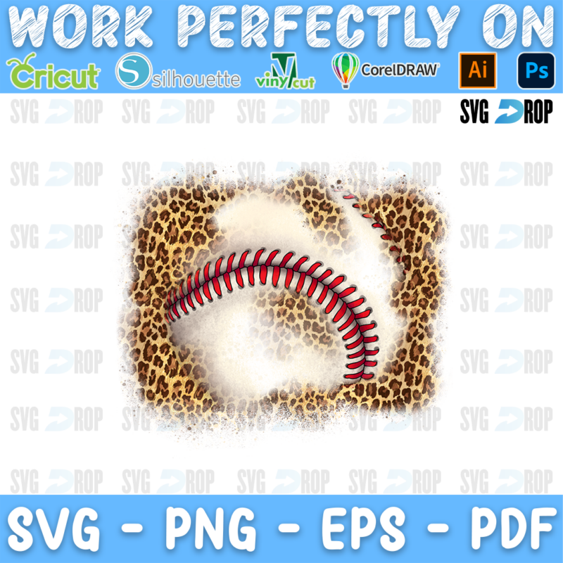 A baseball on a leopard print splash. Sublimation PNG