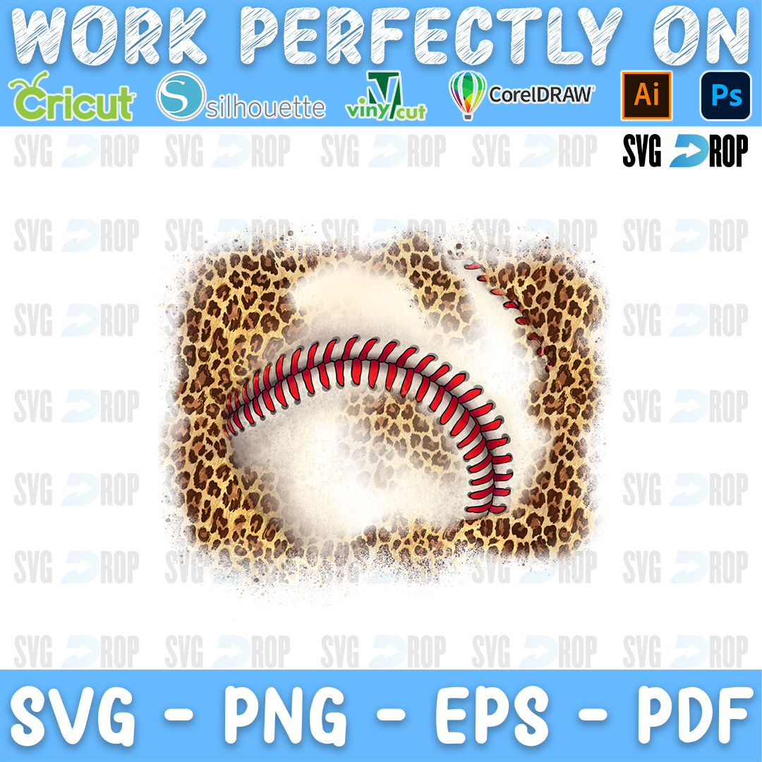 A baseball on a leopard print splash. Sublimation PNG