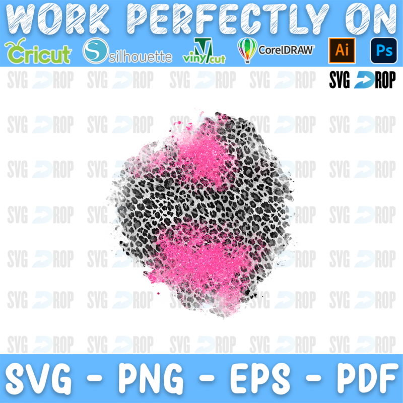 A gray leopard print splash with pink glitter patches. Sublimation PNG