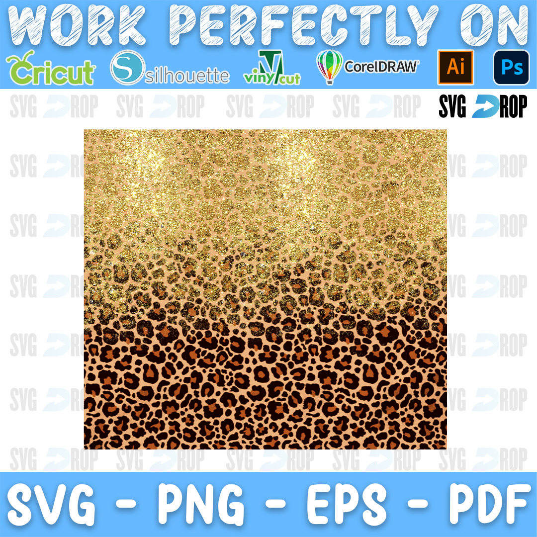 A gold glitter fade into leopard print. Sublimation PNG
