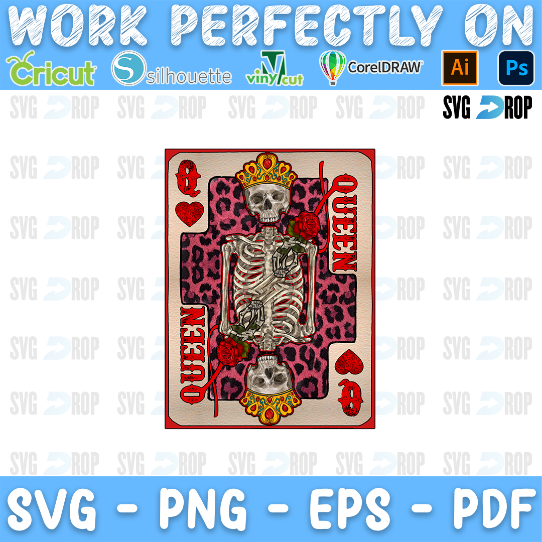 Queen of Hearts Skeleton Leopard Playing Card PNG