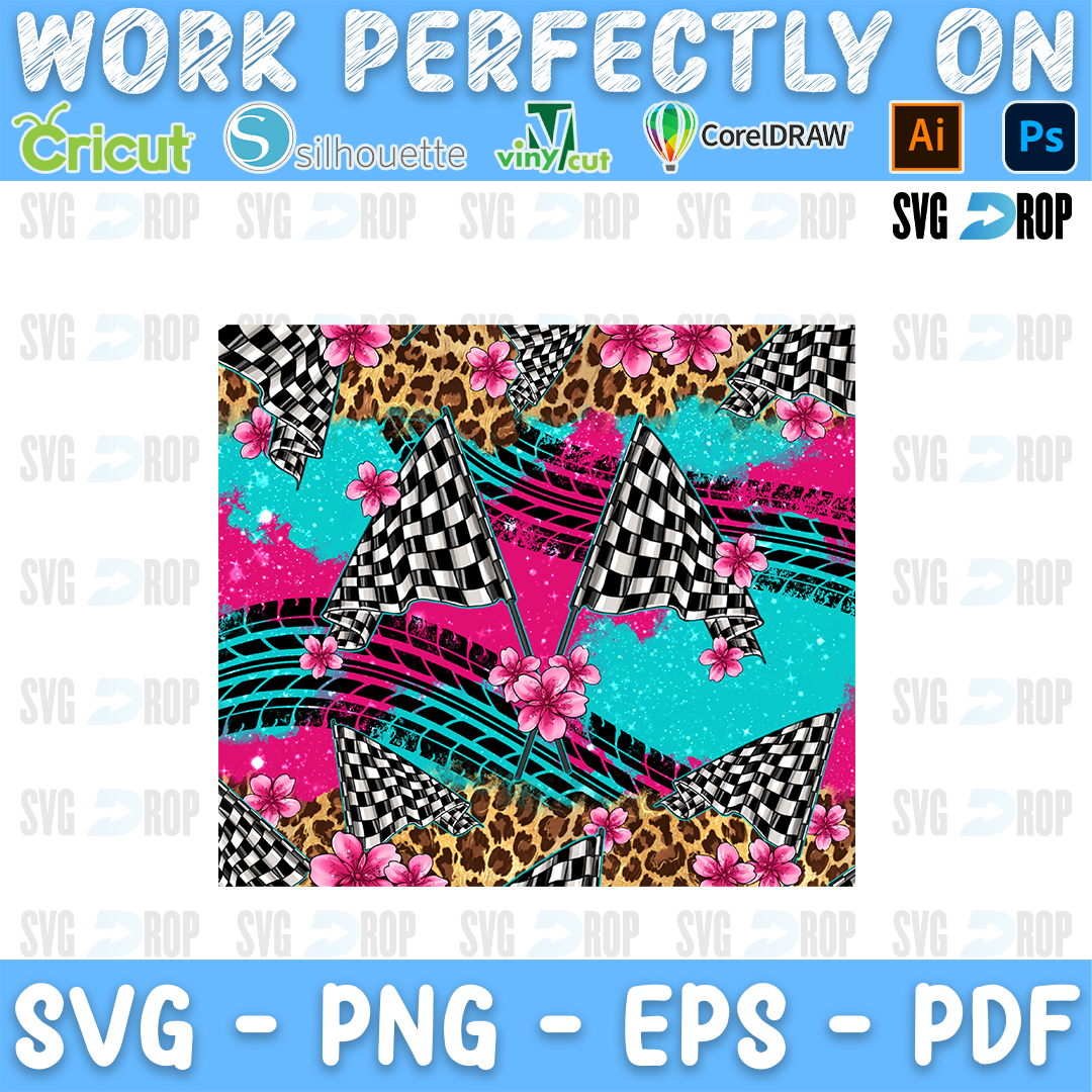 Racing Flag Pink Floral Background PNG