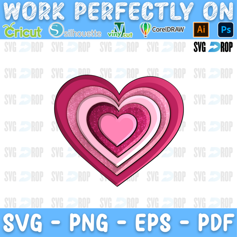 Layered pink hearts in glitter and leopard print. Sublimation PNG